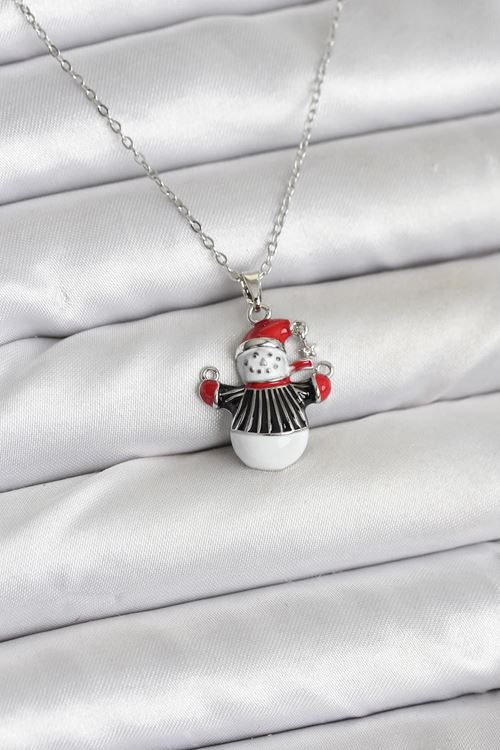 YRTCL 316L Çelik Zincir Gümüş Renk Kardan Adam Figürlü Yılbaşı Temalı Kadın Kolye