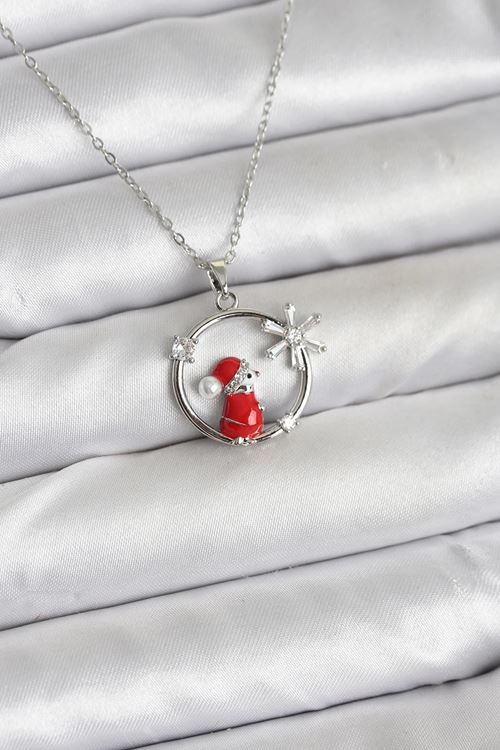 YRTCL 316L Çelik Zincir Gümüş Zirkon Taşlı Yılbaşı Tema Kadın Kolye