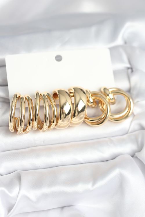 YRTCL Pirinç Gold Renk 3 Çift Vintage Kadın Küpe Seti