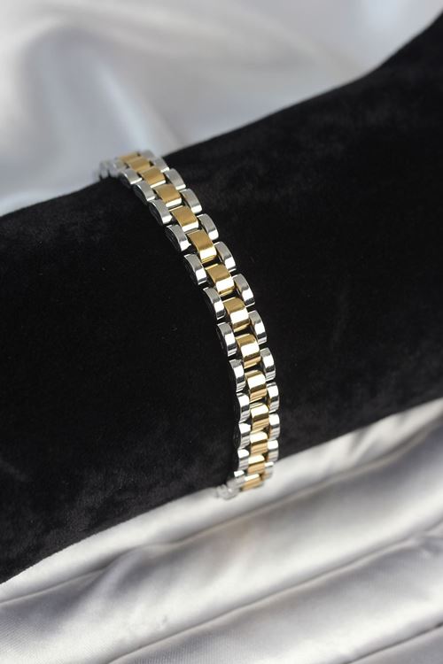YRTCL 316L Çelik Gold ve Gümüş Renk 7 mm Kalınlık Erkek Bileklik