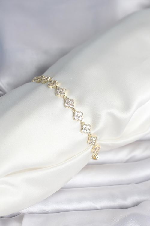 YRTCL Zirkon Taşlı Pirinç Yonca Model Bileklik