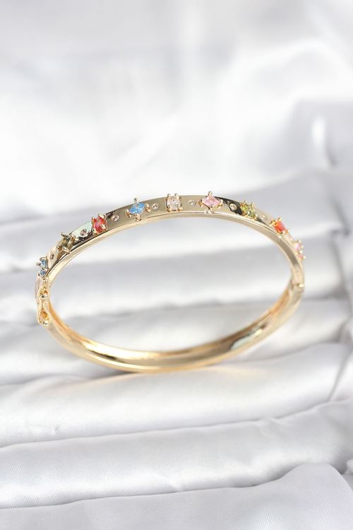 YRTCL Pirinç Gold Renk Zirkon Taşlı Kelepçe Bileklik