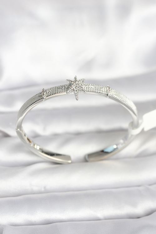 YRTCL Pirinç Gümüş Renk Kutup Yıldızı Model Kadın Kelepçe Bileklik