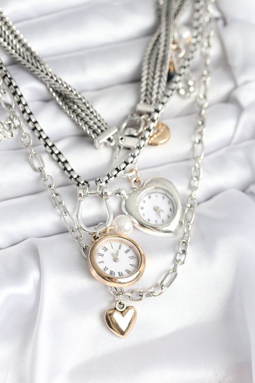 YRTCL Otantik Gümüş Renk Kadın Kolye Kombini