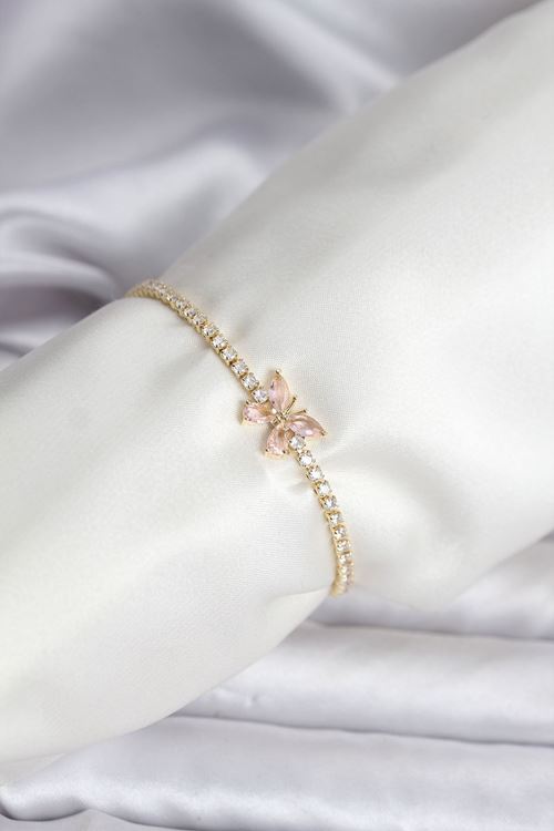 YRTCL Kelebek Model Zirkon Taşlı Gold Renk Pirinç Su Yolu Kadın Bileklik