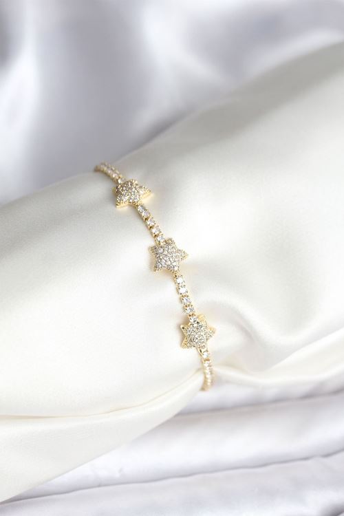 YRTCL Yıldız Model Zirkon Taşlı Gold Renk Pirinç Su Yolu Kadın Bileklik