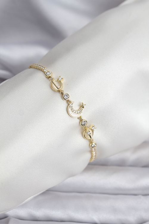 YRTCL Charmlı Model Zirkon Taşlı Gold Renk Su Yolu Kadın Bileklik