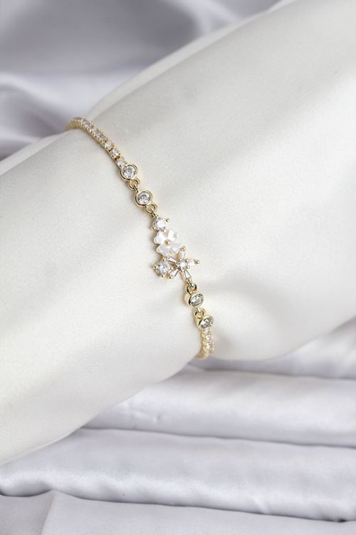 YRTCL Çiçekli Model Zirkon Taşlı Gold Renk Su Yolu Kadın Bileklik