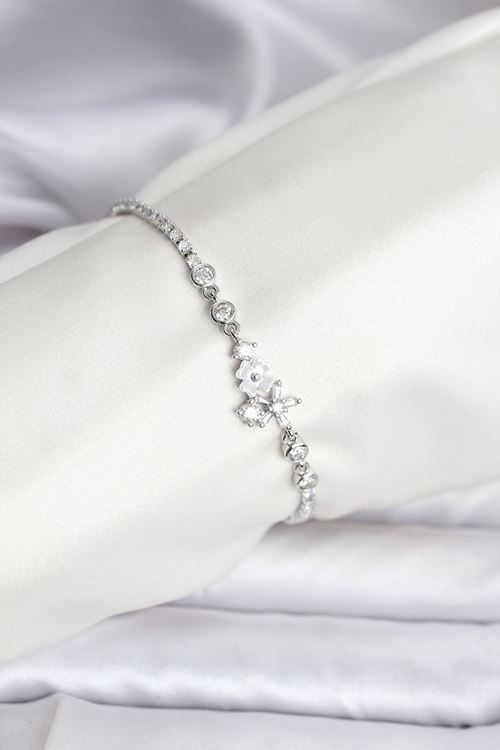 YRTCL Çiçekli Model Zirkon Taşlı Gümüş Renk Su Yolu Kadın Bileklik