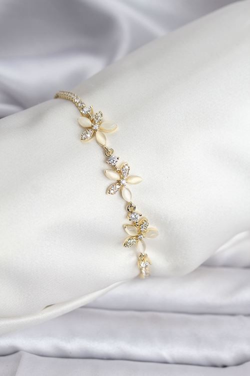 YRTCL Çiçek Model Zirkon Taşlı Gold Renk Pirinç Su Yolu Kadın Bileklik