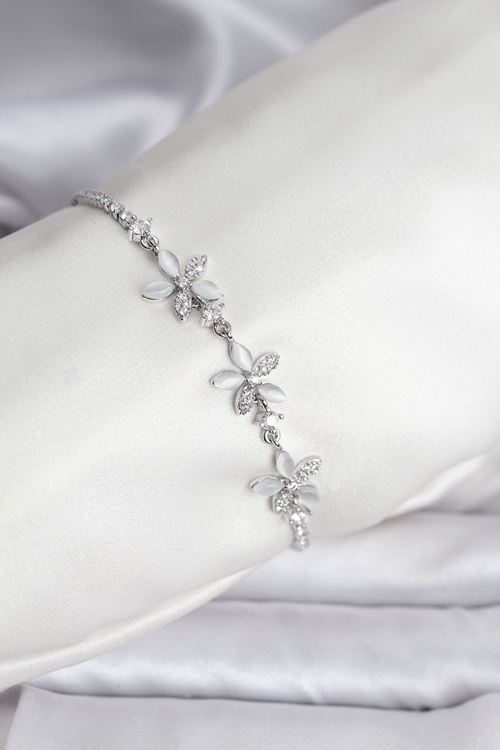 YRTCL Çiçek Model Zirkon Taşlı Gümüş Renk Pirinç Su Yolu Kadın Bileklik