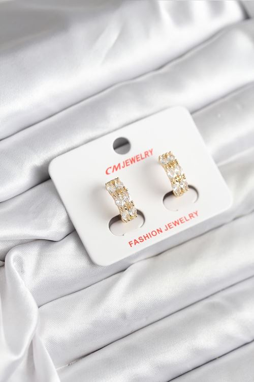 YRTCL 14K Gold Renk Kaplama Zirkon Taşlı CM Kadın Küpe