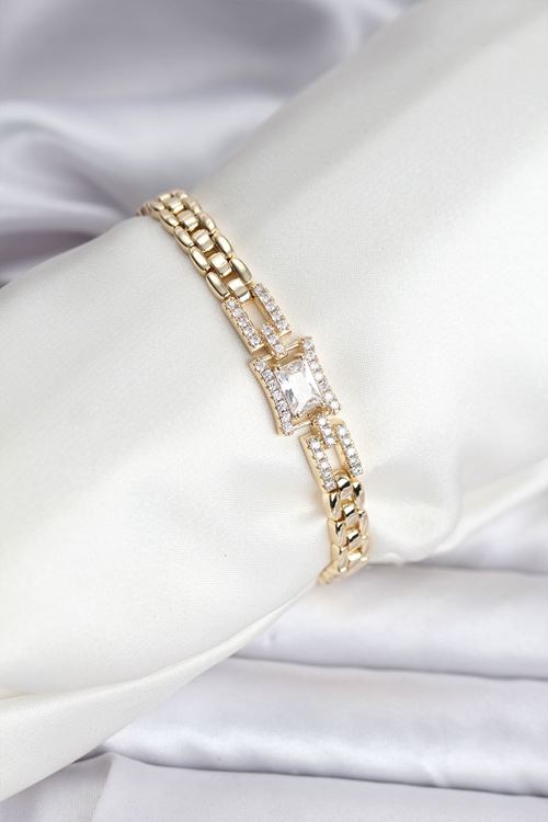 YRTCL 14K Gold Renk Kaplama Zirkon Kare Taşlı CM Kadın Bileklik