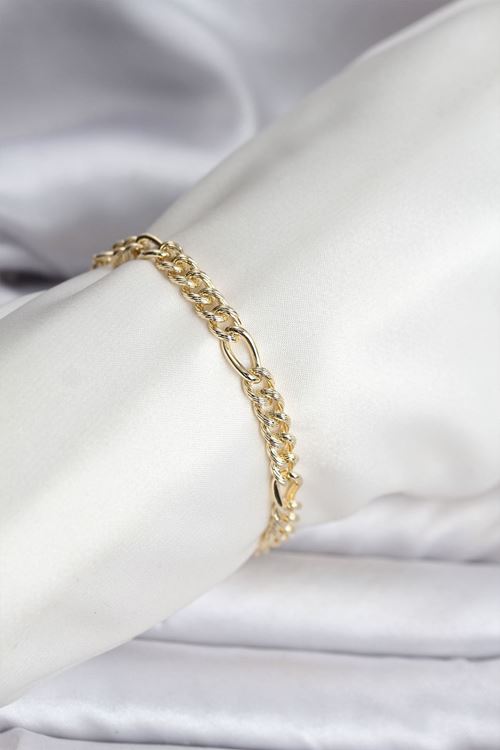 YRTCL 14K Gold Renk Kaplama Lazerli Zincir Model CM Kadın Bileklik