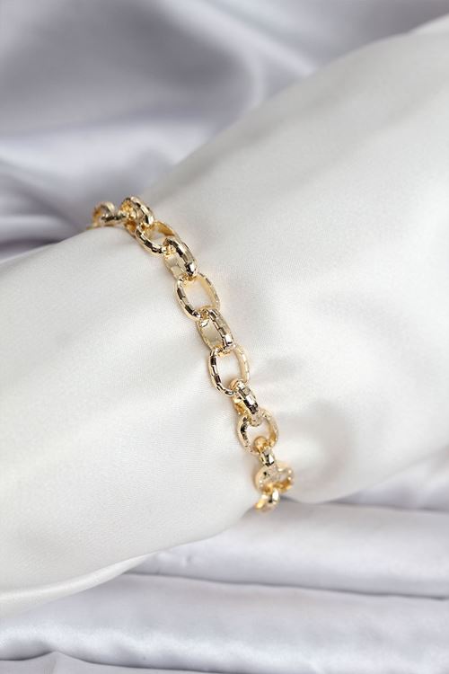 YRTCL 14K Gold Renk Kaplama Lazerli Zincir Model CM Kadın Bileklik