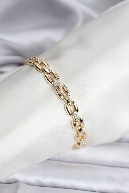 YRTCL 14K Gold Renk Kaplama Zirkon Taşlı Model CM Kadın Bileklik