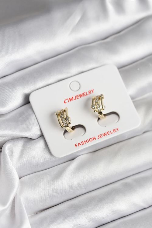 YRTCL 14K Gold Renk Kaplama Yarım Halka Zirkon Taşlı CM Kadın Küpe