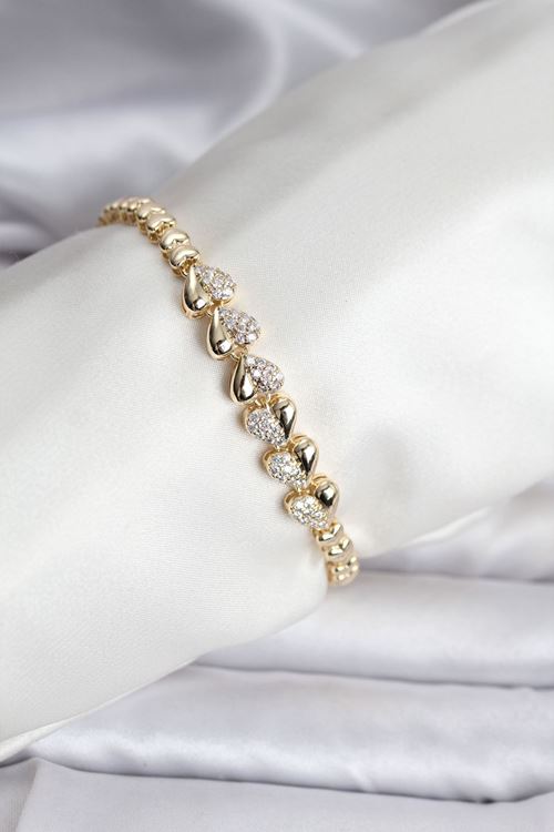 YRTCL 14K Gold Renk Kaplama Kalp Model CM Kadın Bileklik