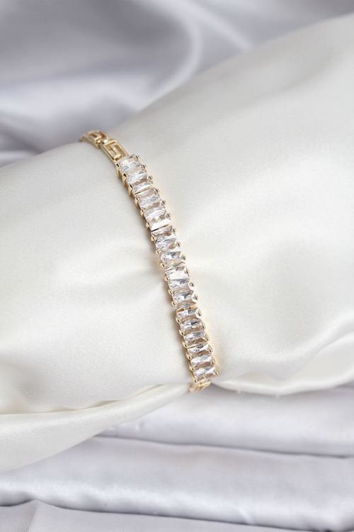 YRTCL 14K Gold Renk Kaplama Zirkon Taşlı Baget Model CM Kadın Bileklik