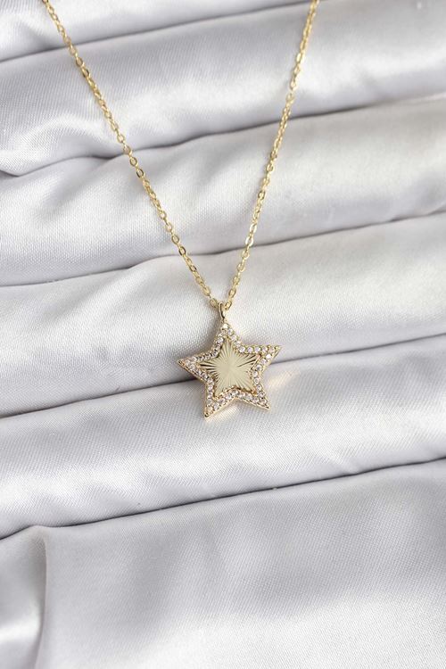 YRTCL Pirinç Gold Renk Zincirli Yıldızlı Model Kadın Kolye