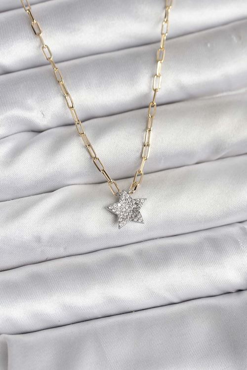 YRTCL Pirinç Gold Renk Zincirli Zirkon Taşlı Minimal Yıldız Model Kadın Kolye