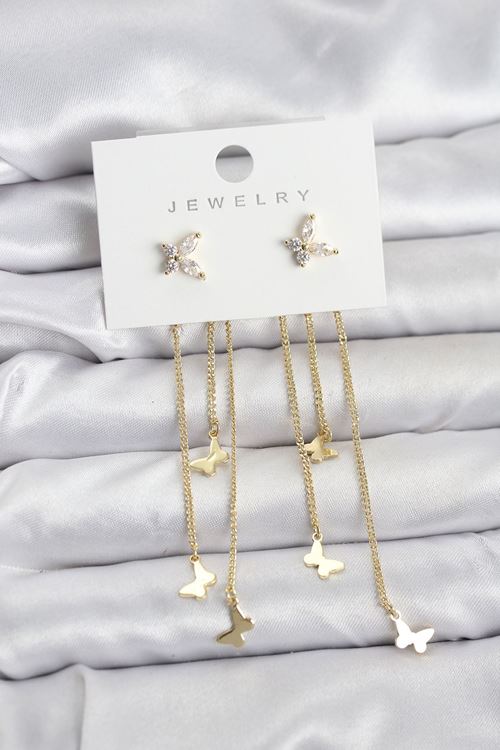 YRTCL Kelebek Model Gold Renk Pirinç Sallantılı Kadın Küpe