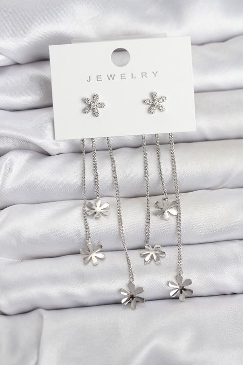 YRTCL Papatya Model Gümüş Renk Pirinç Sallantılı Kadın Küpe