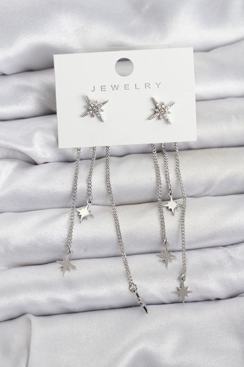 YRTCL Kutup Yıldızı Model Gümüş Renk Pirinç Sallantılı Kadın Küpe