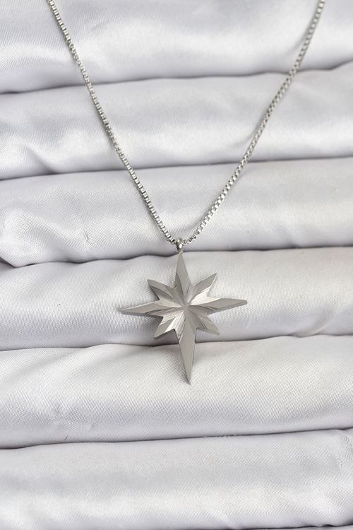 YRTCL 316L Çelik Zincir Gümüş Renk Kutup Yıldızı Model 60 cm Zincir Kadın Kolye