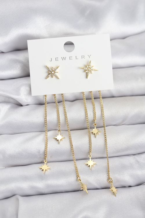 YRTCL Kutup Yıldızı Model Gold Renk Pirinç Sallantılı Kadın Küpe