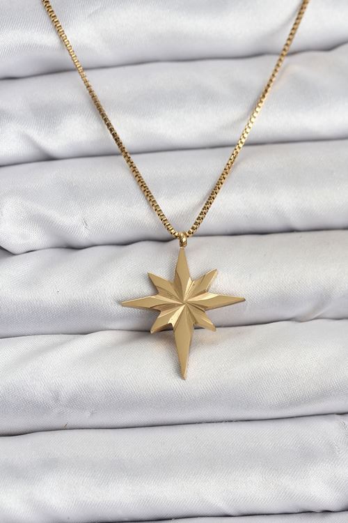 YRTCL 316L Çelik Zincir Gold Renk Kutup Yıldızı Model 60 cm Zincir Kadın Kolye