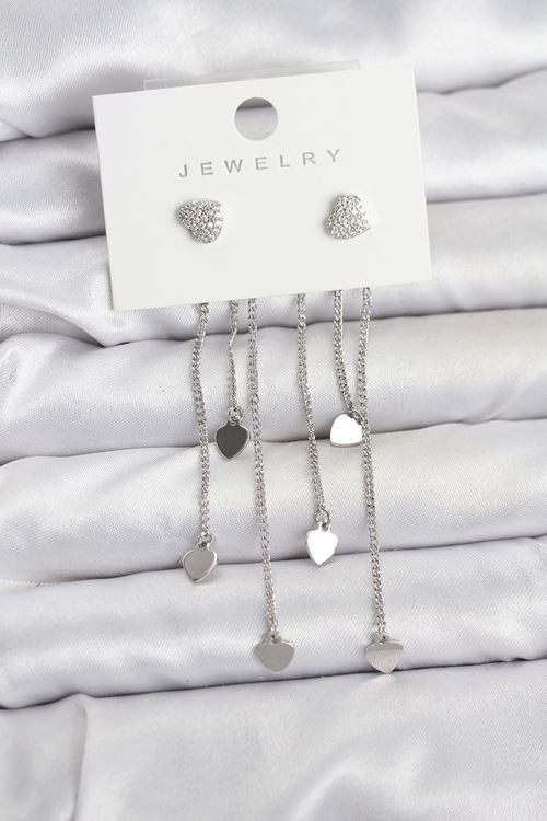 YRTCL Kalp Model Gümüş Renk Pirinç Sallantılı Kadın Küpe