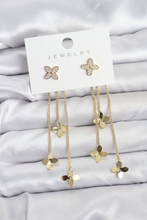 YRTCL Lotus Model Gold Renk Pirinç Sallantılı Kadın Küpe