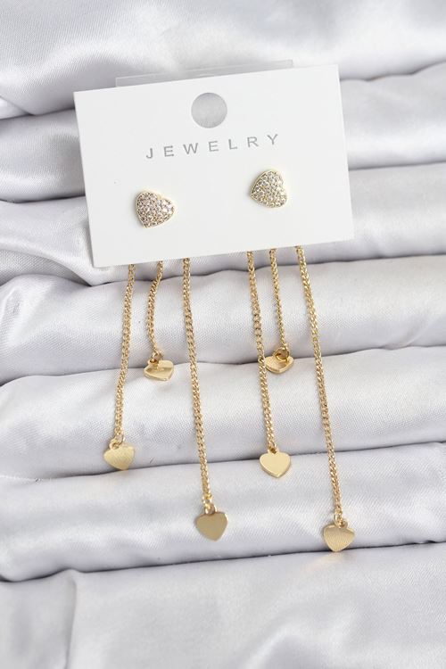 YRTCL Kalp Model Gold Renk Pirinç Sallantılı Kadın Küpe