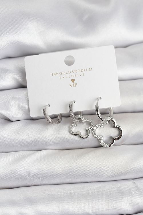 YRTCL Yonca Model Gümüş Renk Pirinç 3'lü Kadın Küpe Seti