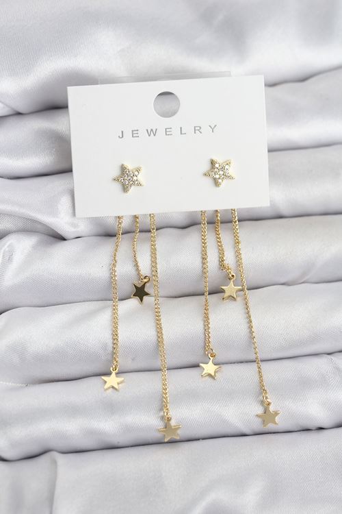 YRTCL Yıldız Model Gold Renk Pirinç Sallantılı Kadın Küpe