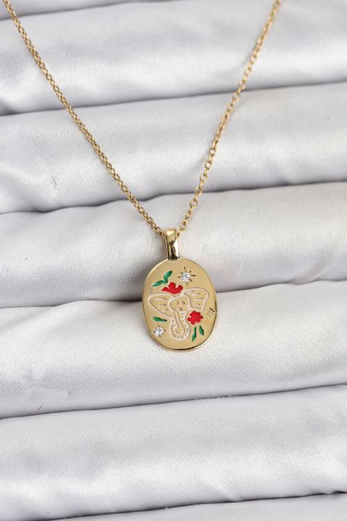 YRTCL 316L Çelik Zincir Gold Renk Fil Figürlü Kadın Kolye