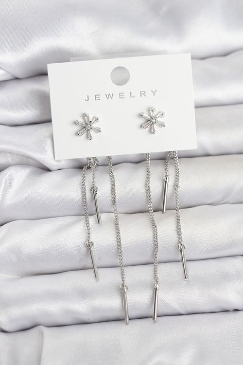 YRTCL Çiçek Model Gümüş Pirinç Sallantılı Kadın Küpe