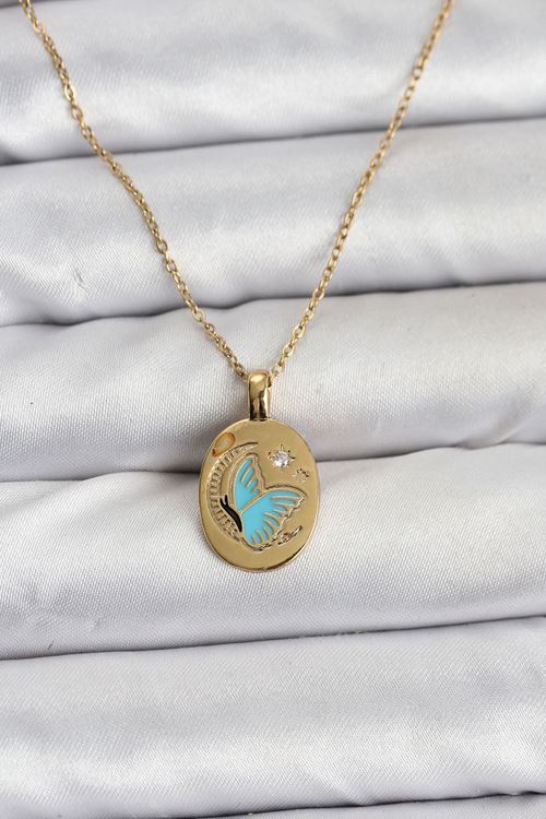 YRTCL 316L Çelik Zincir Gold Renk Kelebek Figür Kadın Kolye