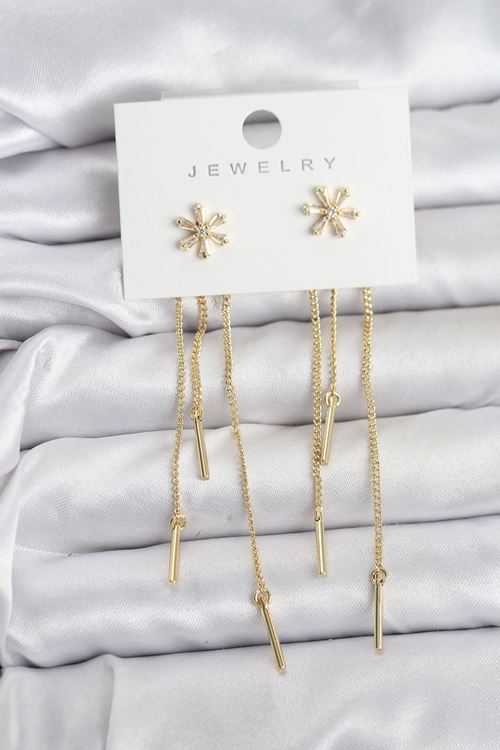 YRTCL Çiçek Model Gold Pirinç Sallantılı Kadın Küpe