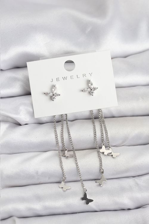 YRTCL Kelebek Model Gümüş Renk Pirinç Sallantılı Kadın Küpe