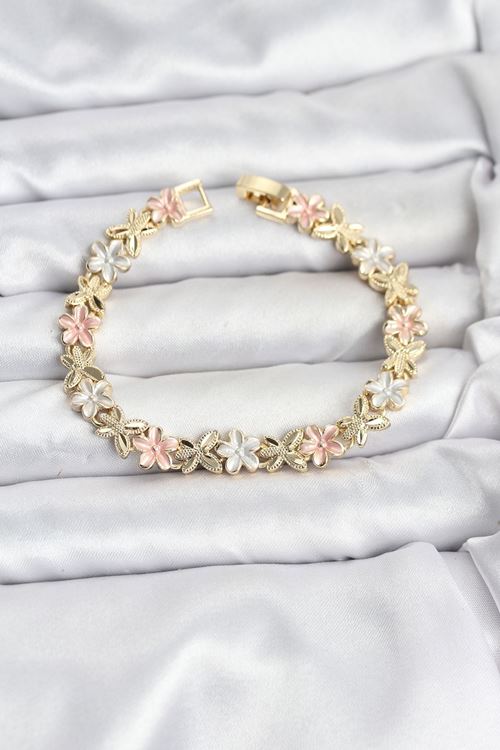 YRTCL Lotus Model Pirinç Gold ve Pembe Renk Kadın Bileklik
