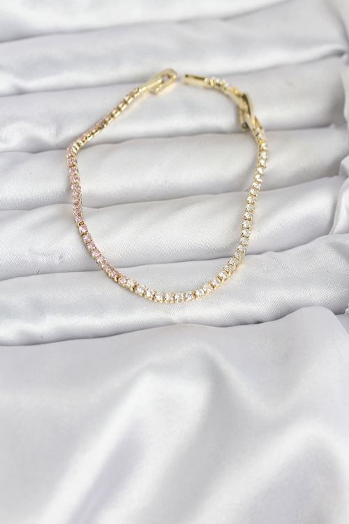 YRTCL Pembe ve Beyaz Zirkon Taşlı Gold Renk Su Yolu Kadın Bileklik
