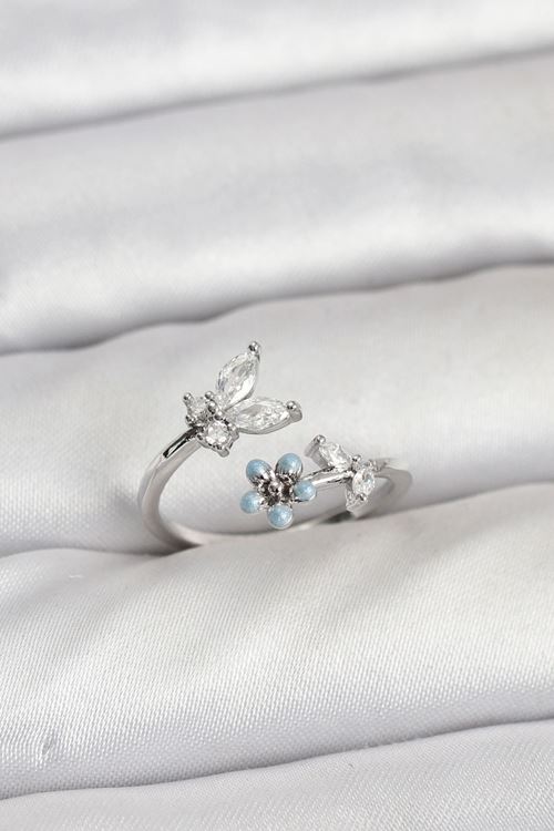 YRTCL Pirinç Gümüş Renk Kelebek Model Kadın Yüzük