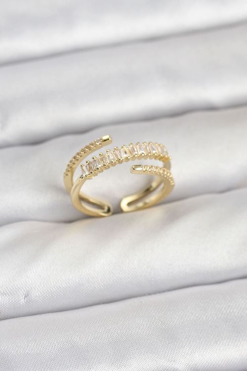 YRTCL Pirinç Gold Renk Sıralı Baget Zirkon Taşlı Kadın Yüzük