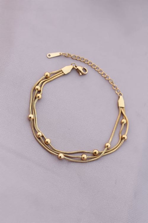 YRTCL 316L Kararmaz Çelik Gold Renk Top Zincirli Kadın Bileklik