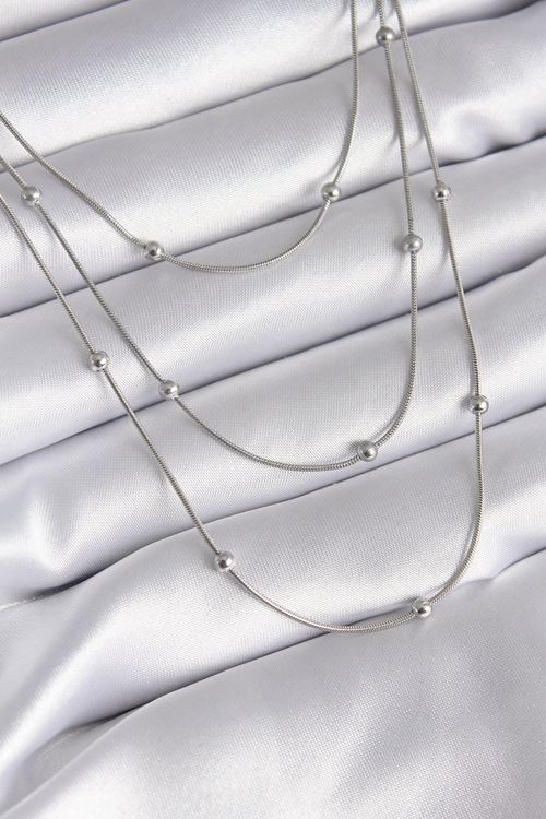 YRTCL 316L Çelik Gümüş Renk 3'lü Topçuk Detay Kadın Kolye