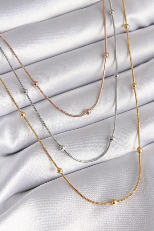 YRTCL 316L Çelik Mix Renk 3'lü Topçuk Detay Kadın Kolye