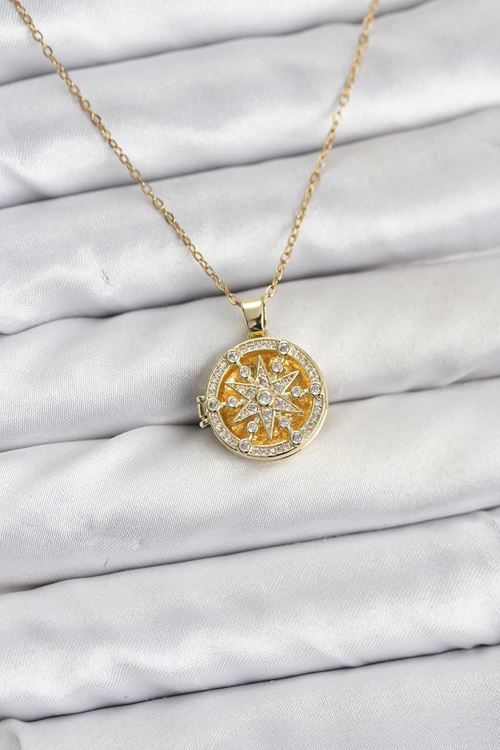 YRTCL 316L Çelik Zincir Gold Renk Kutup Yıldızı Kapaklı Model Kadın Kolye