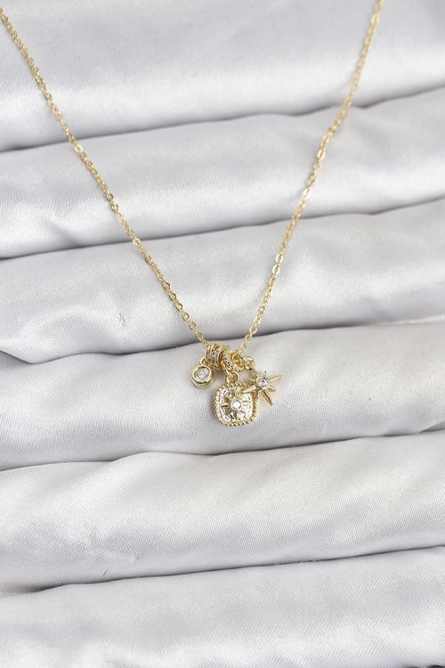 YRTCL Pirinç Gold Renk Minimal Charmlı Kadın Kolye